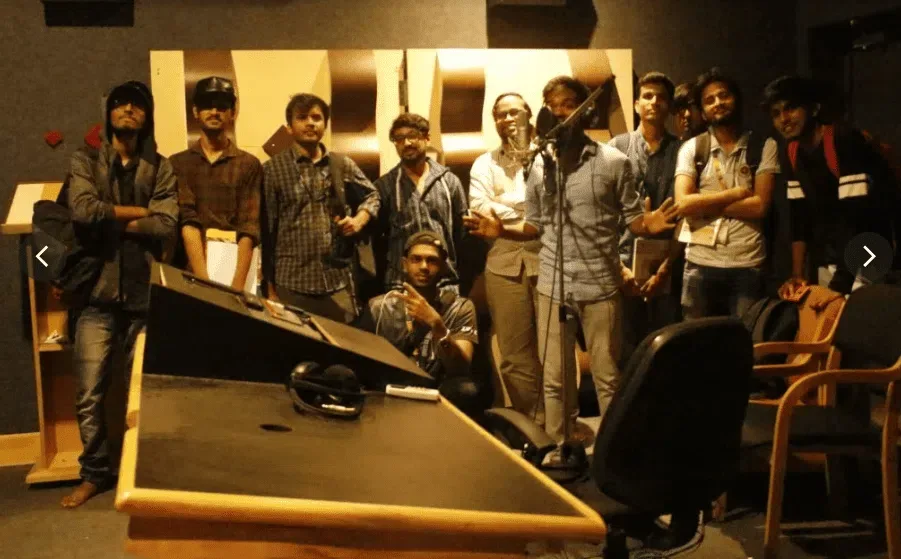 Students at VFX studio surrounded by audio equipment - Animaster Design College — Animaster College of Animation and Design