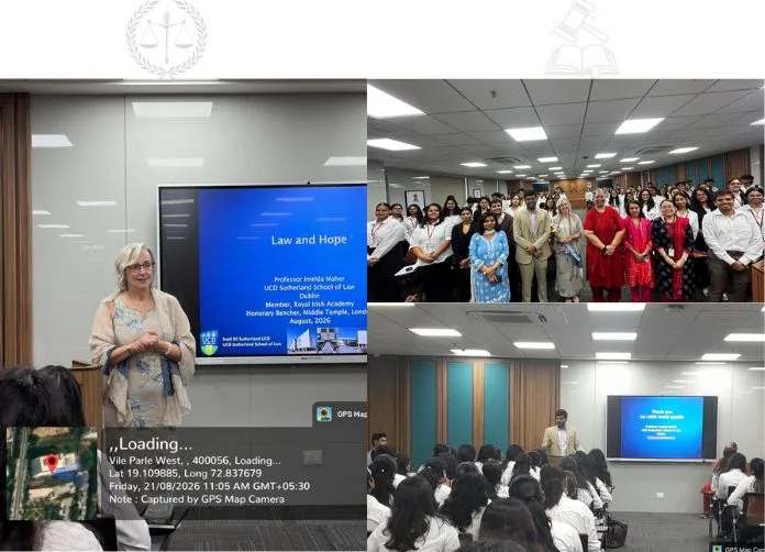Prof. Imelda Maher, Dean of Law at UCD Sutherland School of Law, during the special ‘Law and Hope’ — SVKM's NMIMS Kirit P. Mehta School of Law