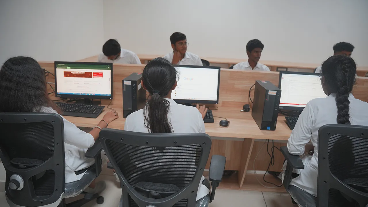 Perspective view of the computer lab interior — Vydehi Institute of Law