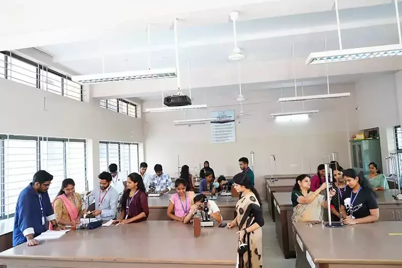 Wide view of students attending a physics laboratory session — KLE College of Nursing (KLE Society's S. Nijalingappa College)