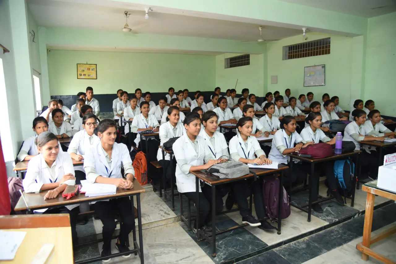 Nursing students attending a classroom lecture — Apollo College of Nursing, Hyderabad