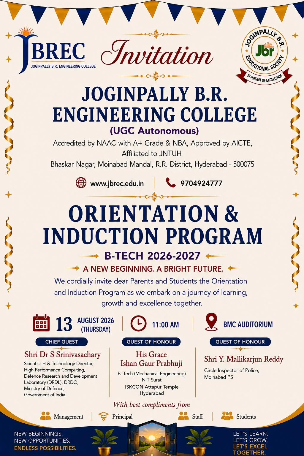 B.Tech. Orientation & Induction Programme - 13.08.2026