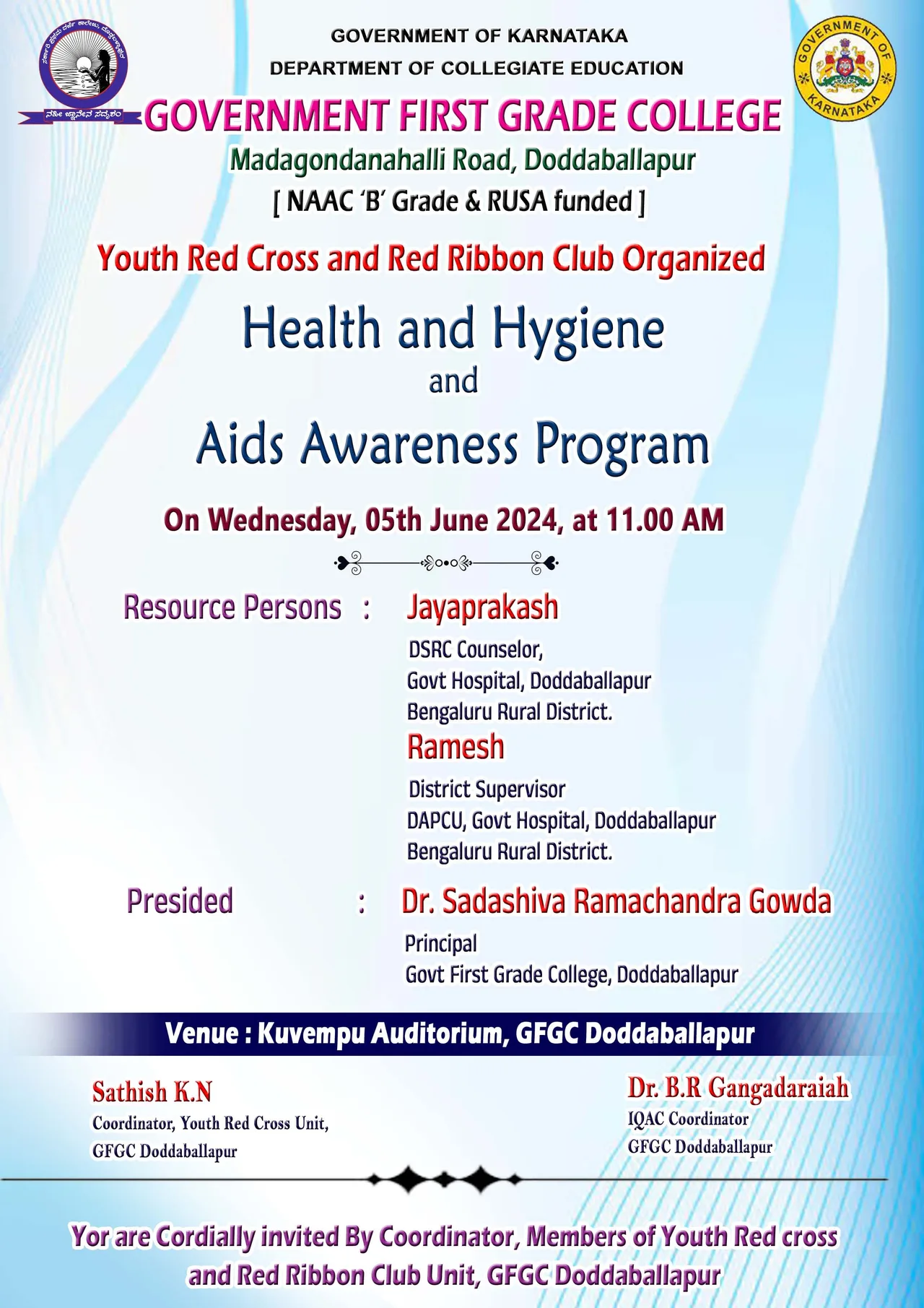 Health and Hygiene Awareness Programme — Government First Grade College, Doddaballapura