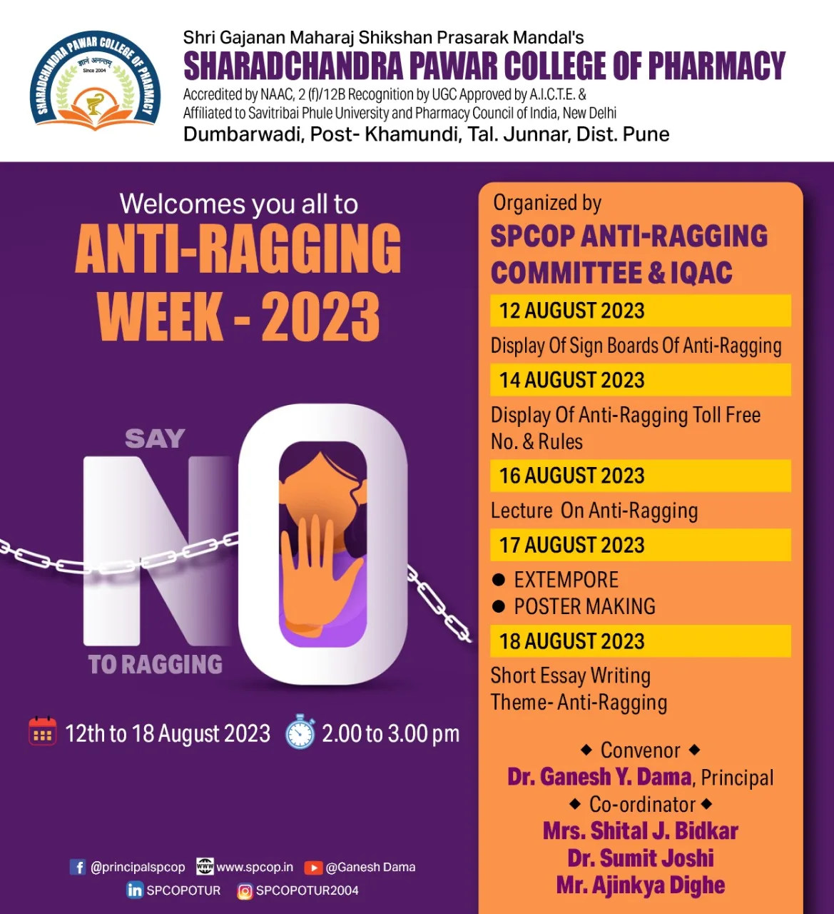ANTI-RAGGING WEEK-2023 — Sharadchandra Pawar College of Pharmacy