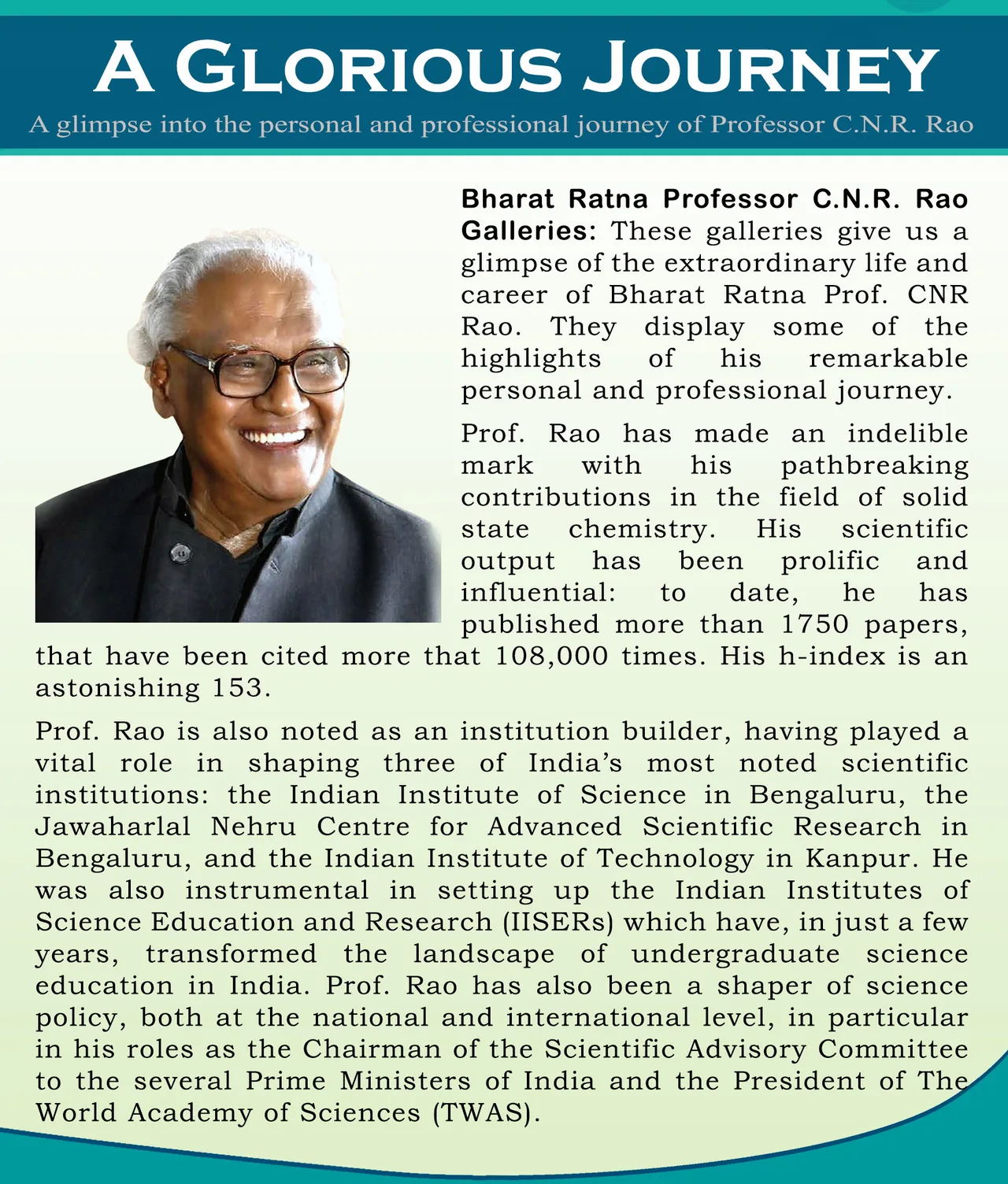 A Glorious Journey, Bharat Ratna Professor CNR Rao — Jawaharlal Nehru Centre for Advanced Scientific Research