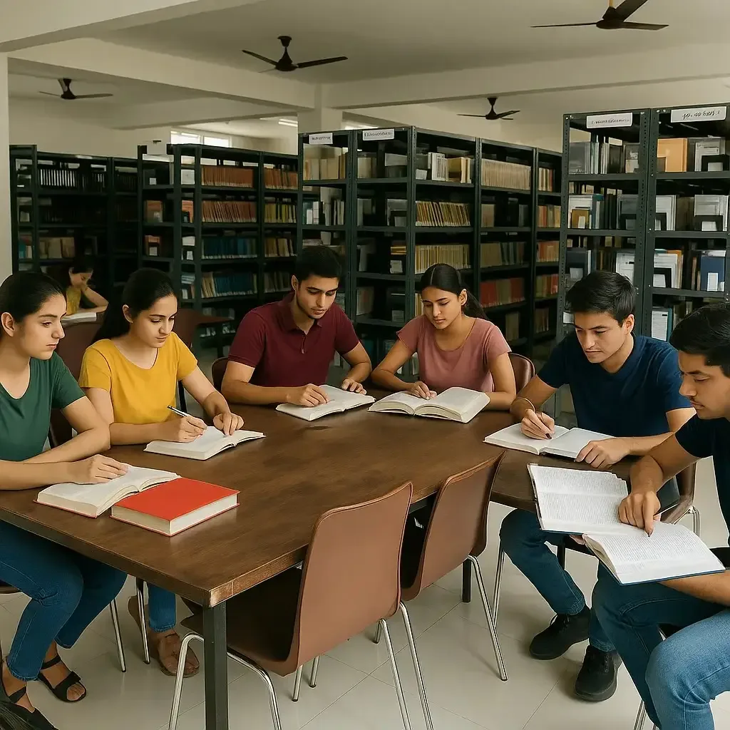 ISBM University students studying together in campus library
