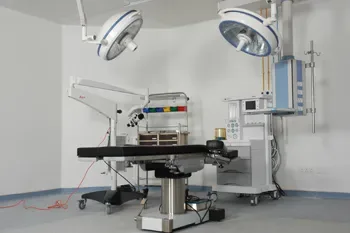 Modular operation theatre with twin dome lights and anaesthesia workstation at The Oxford Medical College Hospital, Yadavanahalli
