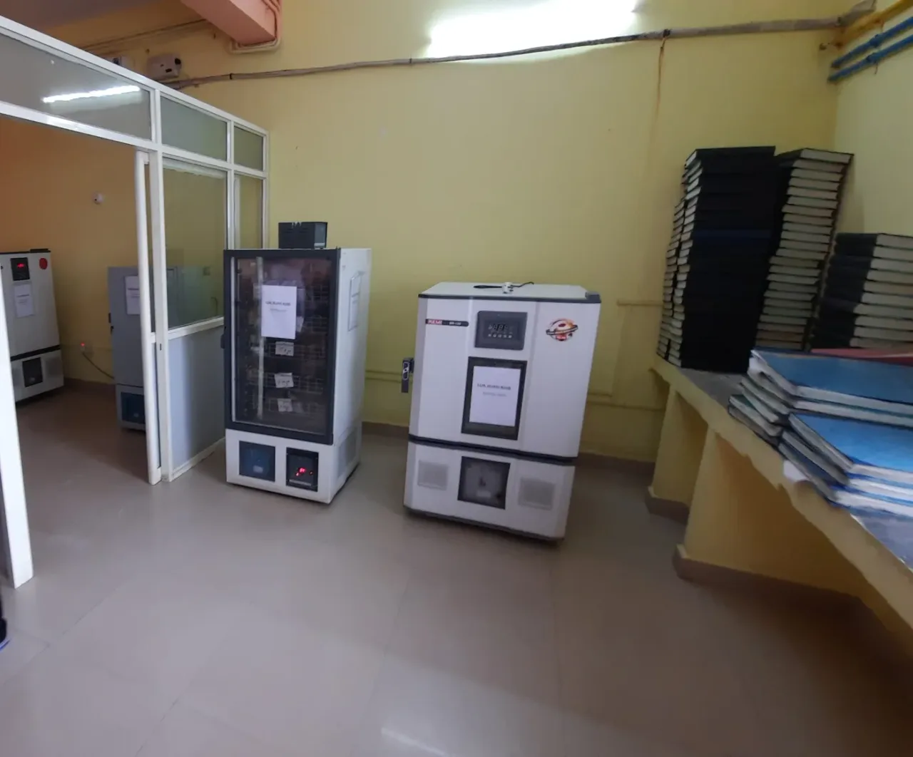Blood bank refrigeration units at Basaveshwara Medical College Hospital, Chitradurga