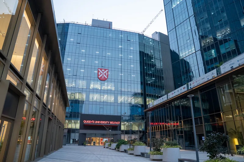 Front of GIFT City building — queen-s-university-belfast-gift-city-campus-gandhinagar