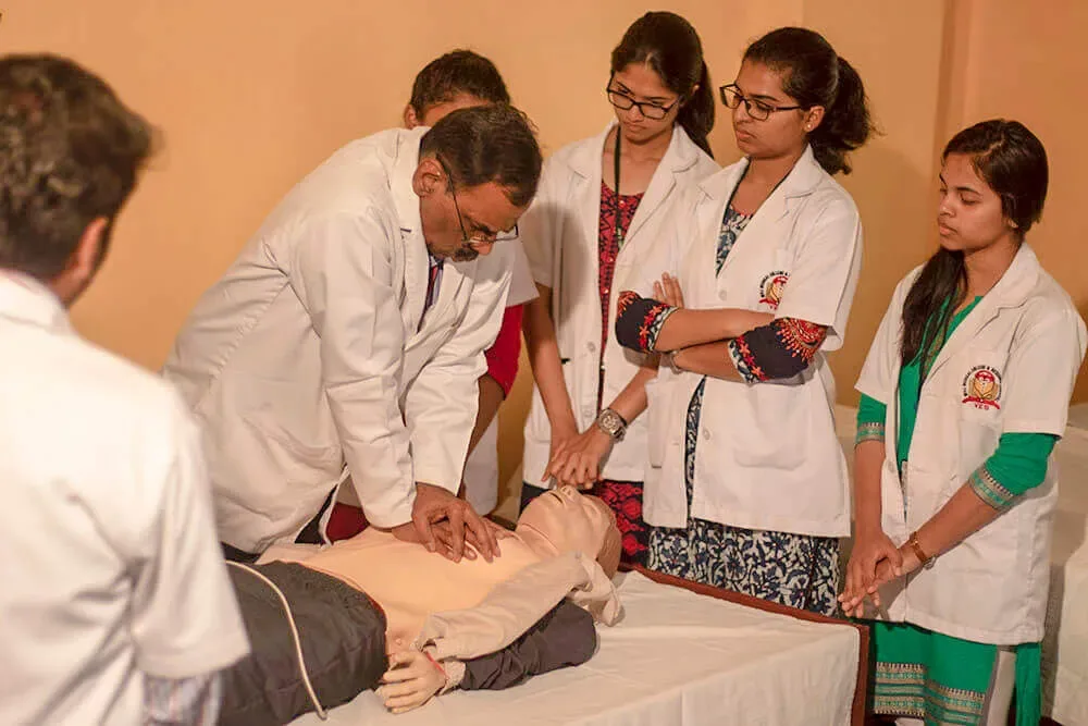 Clinical skill-lab CPR training session at MVJ Medical College, Bengaluru