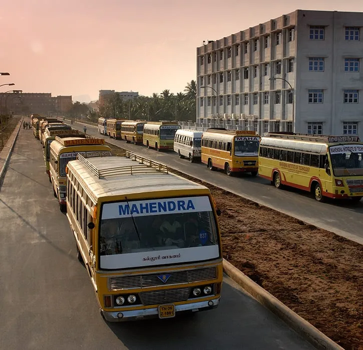 Mahendra's Fleet of buses for transportation — Mahendra College of Physiotherapy