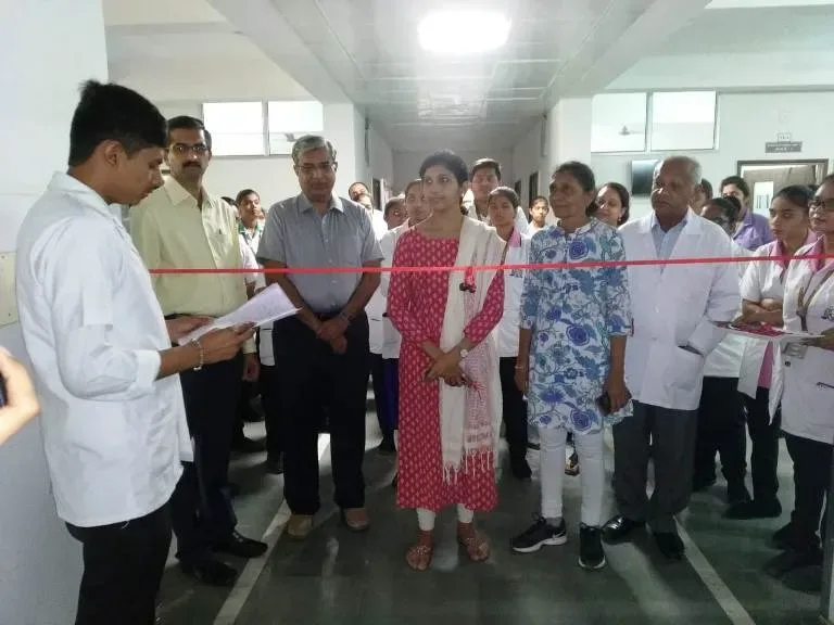 Students and faculty at the opening of an ANM nursing exhibition — Parul Institute of Nursing