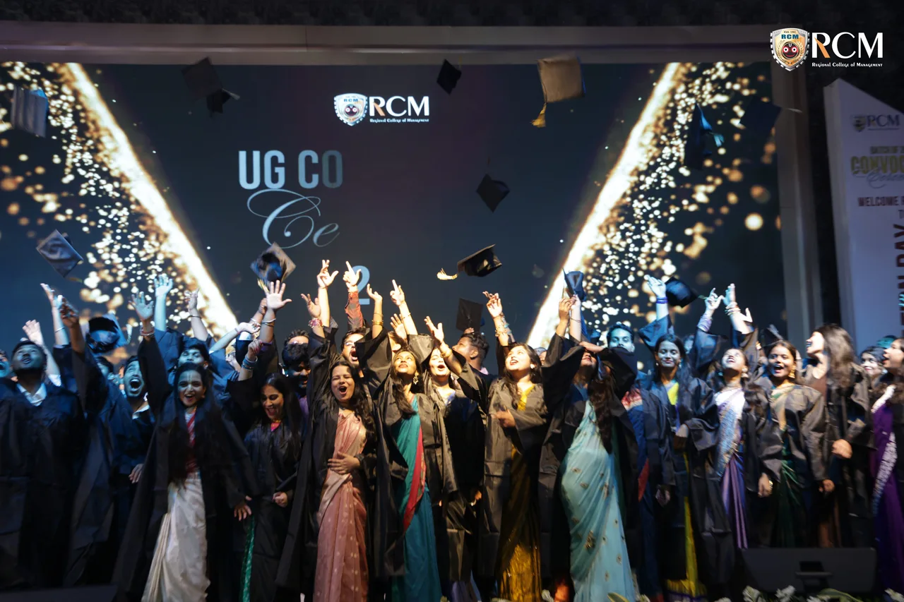 Graduating students gathered for an official group photo at RCM UG Convocation 2026 — Regional College of Management