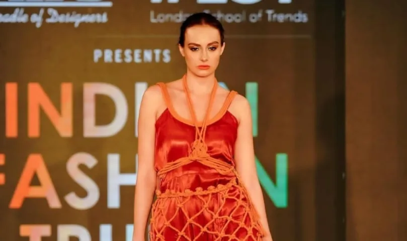 Model presenting student fashion design from NIF Borivali at New York Fashion Week — nif-global-mumbai-borivali