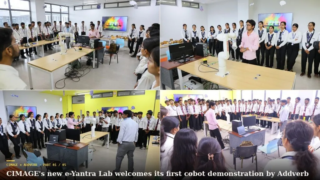 CIMAGE students and faculty engage with the Syncro 5 cobot during the hands-on Addverb workshop in Patna. — CIMAGE Centre of Digital Technology and Entrepreneur