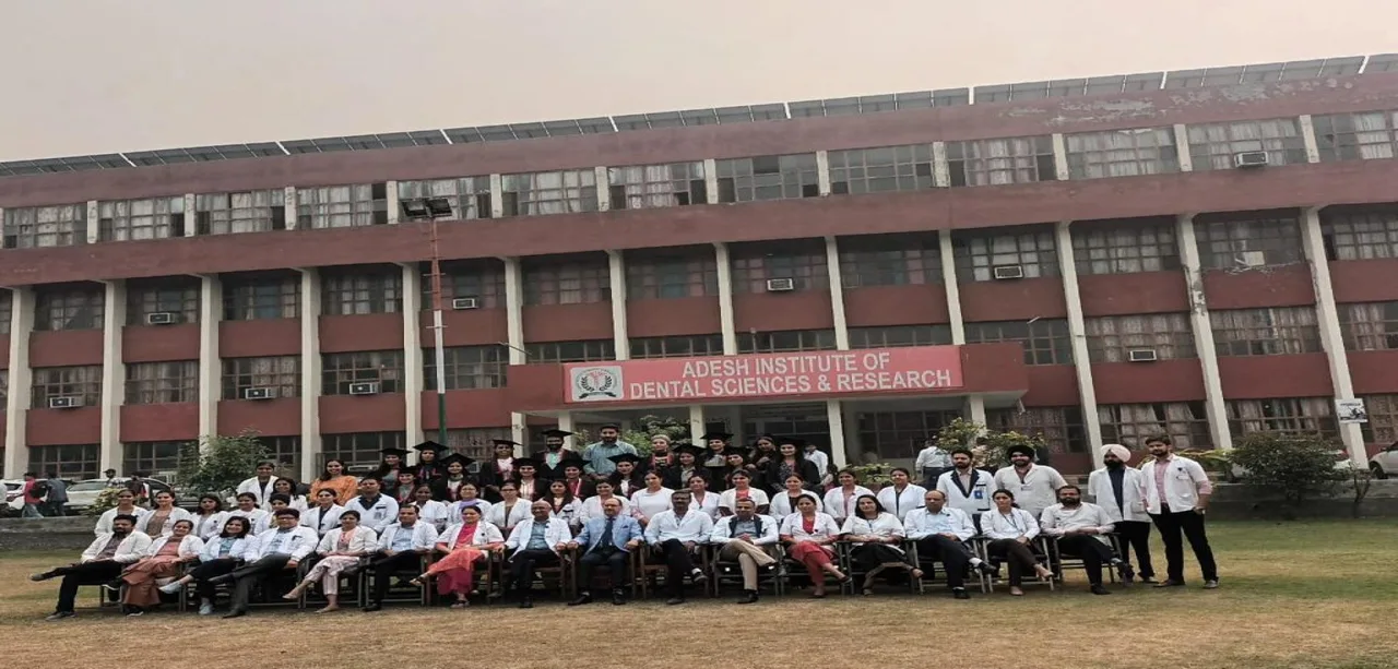 Adesh Institute of Dental Sciences & Research (AIDSR) — Homepage Slider Group Photo In Front Of College Building