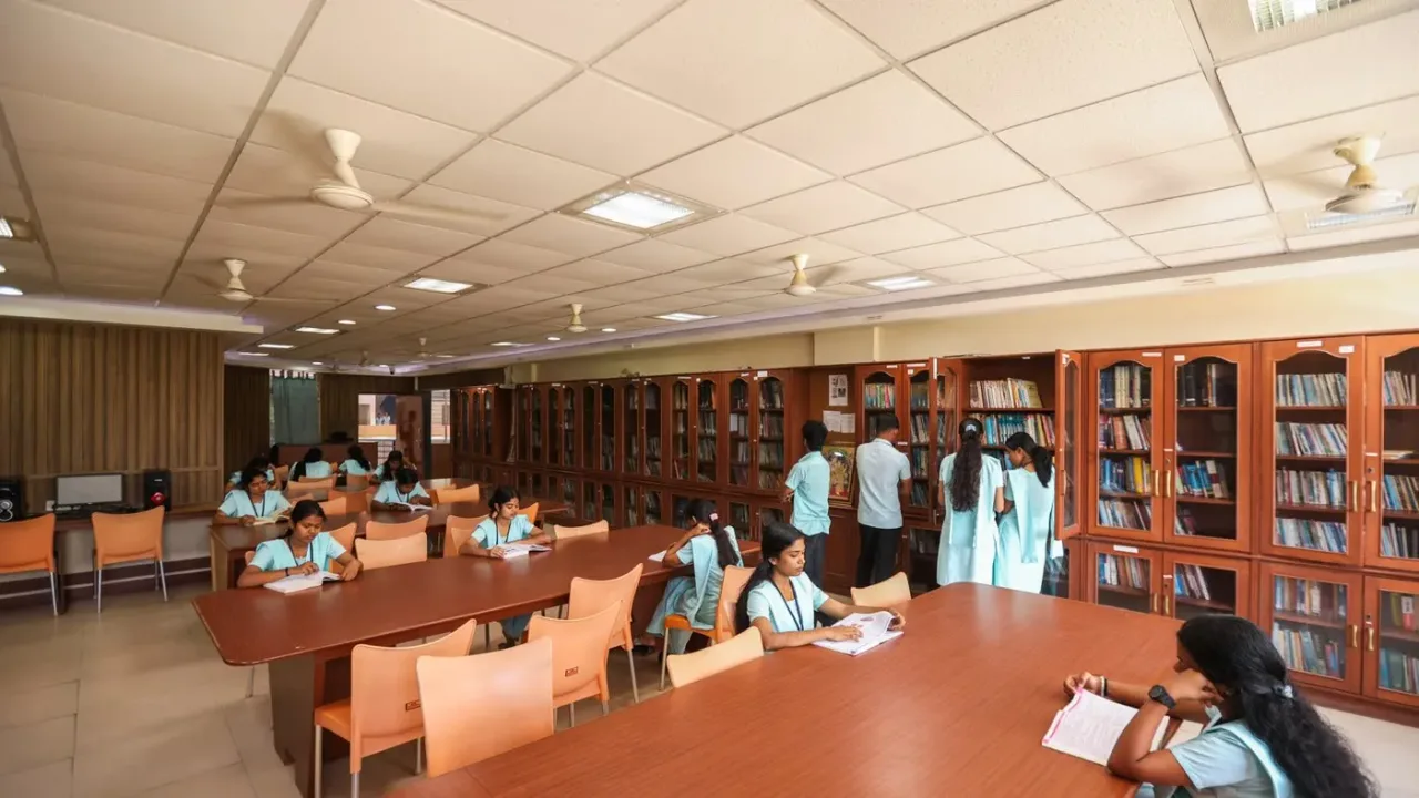 Students studying in the college library — AECS Maaruti College of Nursing