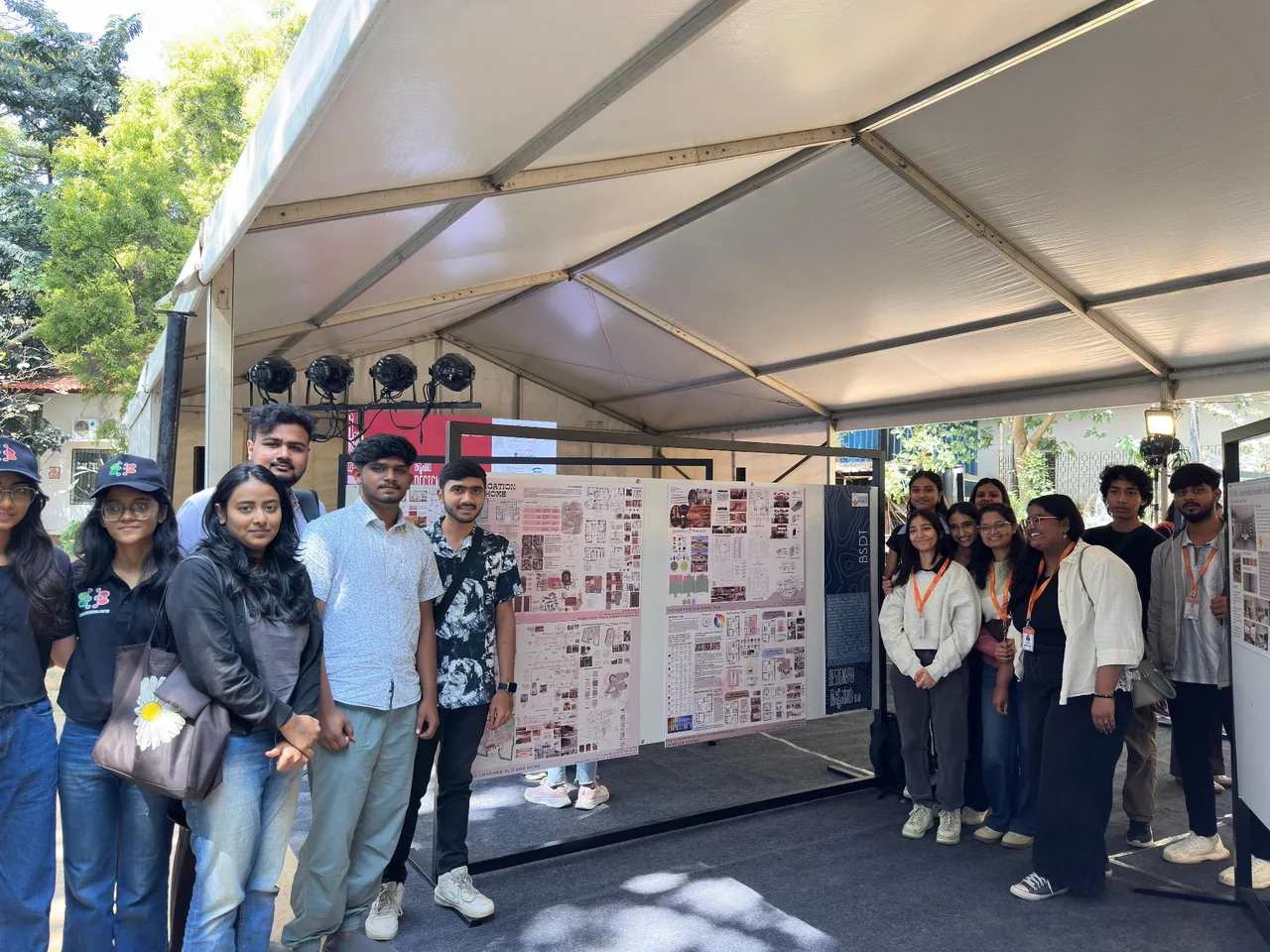 Students posing with project displays — Bangalore School of Design & Technology