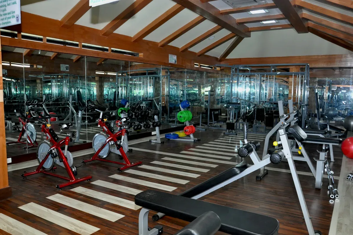 Gym equipment inside the campus fitness centre at RajaRajeswari Medical College, Bengaluru