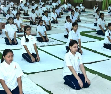 Students at a yoga and wellness session at Vydehi Institute of Medical Sciences, Bangalore