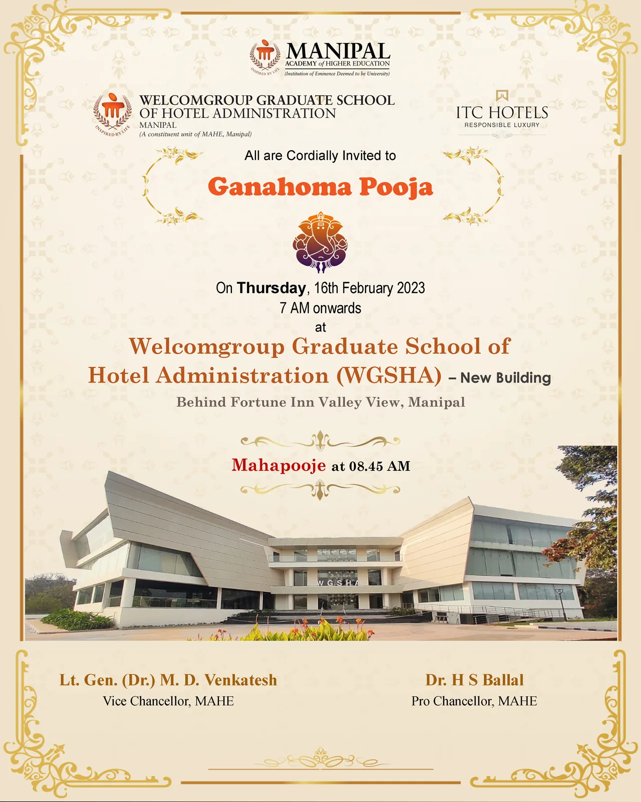 Welcomgroup Graduate School of Hotel Administration (WGSHA, MAHE) building