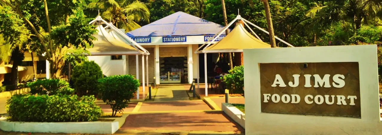 AJIMS Food Court block with laundry and stationery counters on the Mangalore campus