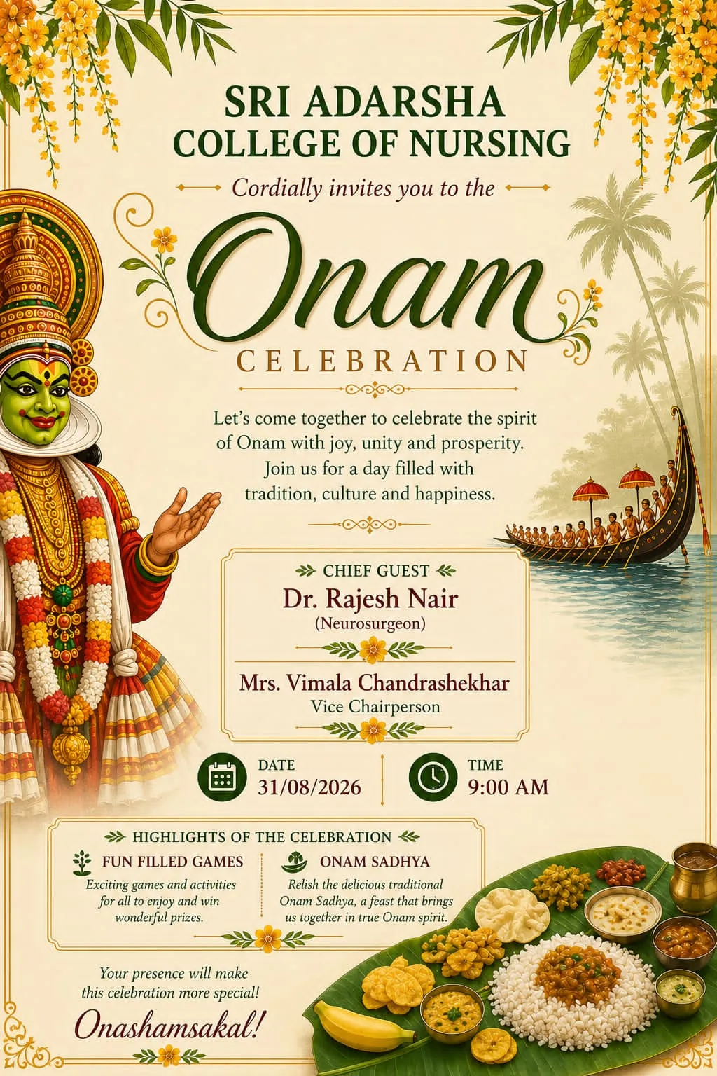 Onam celebration 2026 — Adarsha Institute of Allied Health Sciences