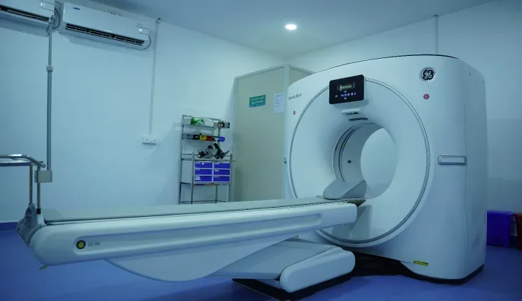 CT-scan machine in the radiology department of Neelima Hospitals teaching hospital
