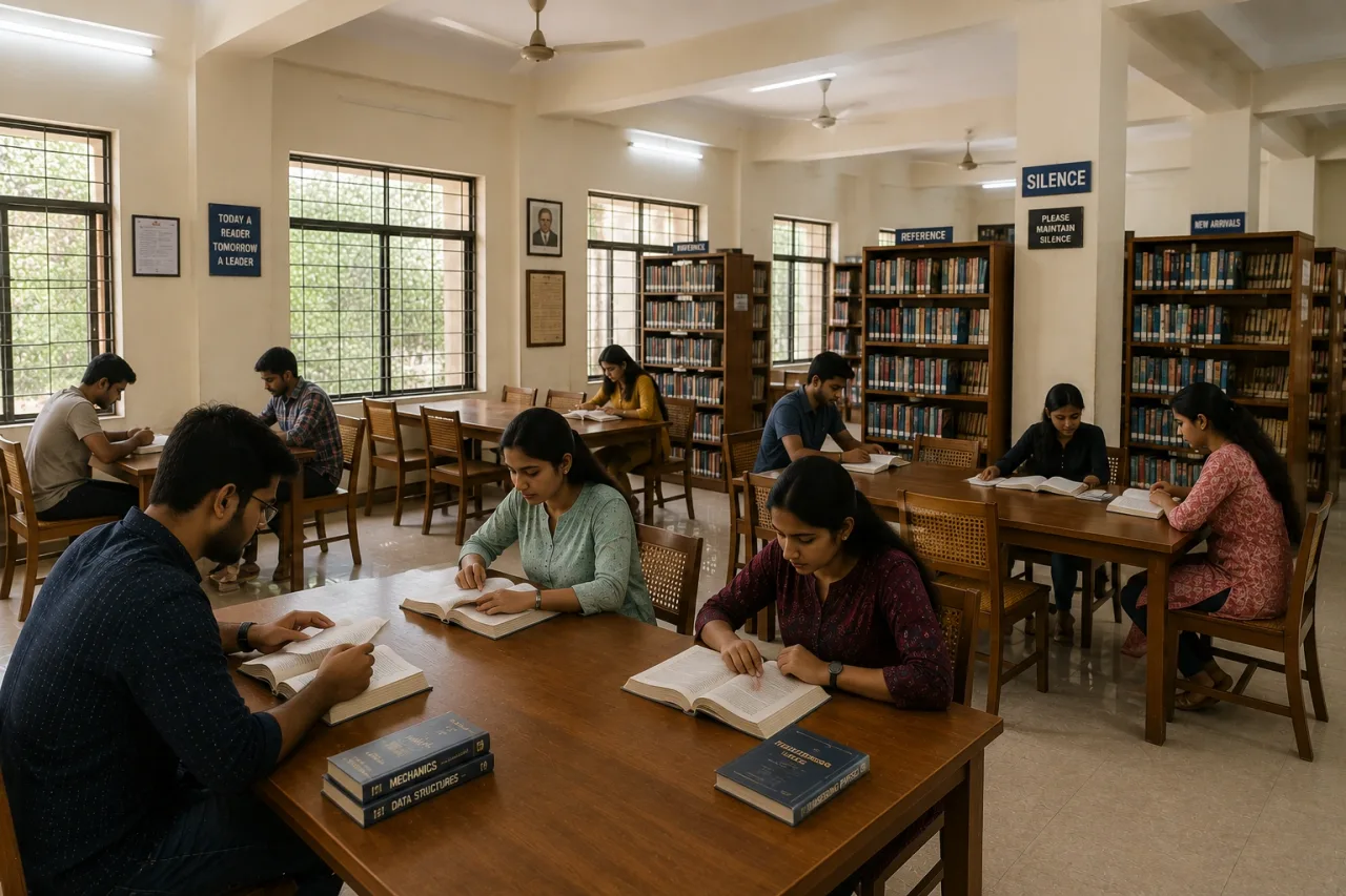Library stacks and reading area — Pallavi Engineering College