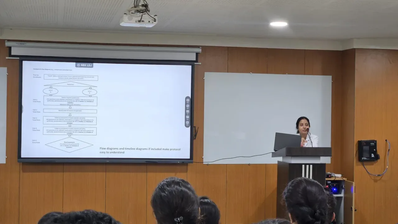 Seminar hall at BGS Medical College and Hospital during a training programme on ICH-GCP guidelines