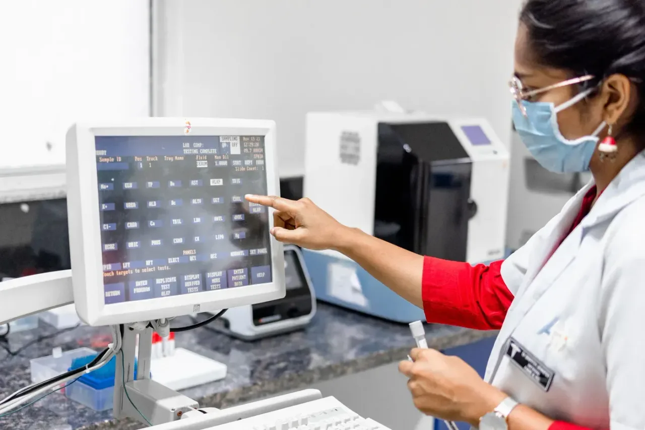 Automated laboratory analyser at Akash Hospital, Devanahalli