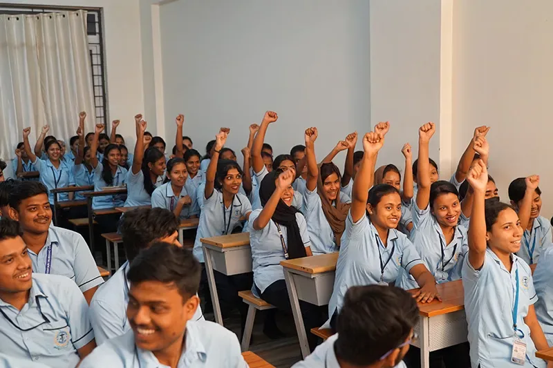 Uniformed nursing students participating in a classroom session — Ananya School of Nursing