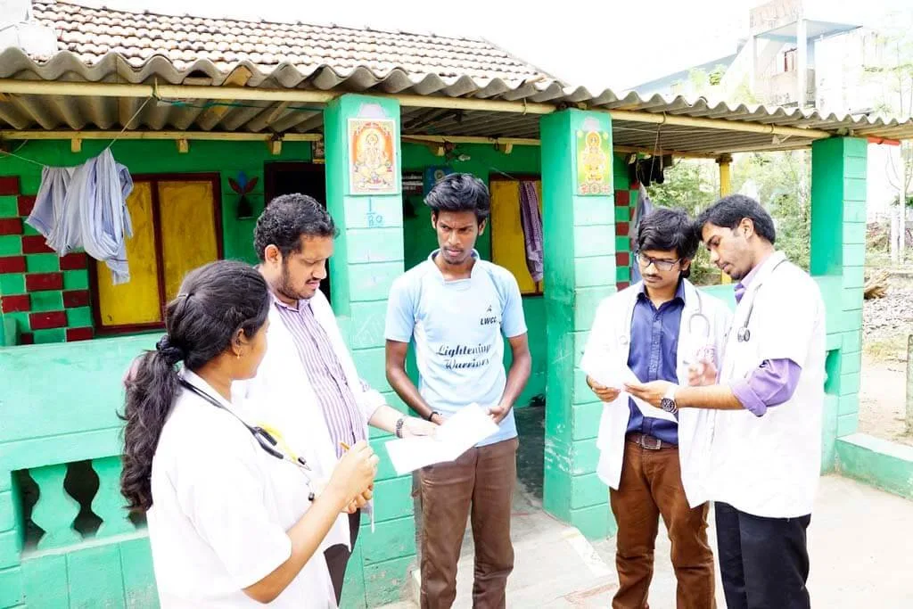 MBBS students on a Community Medicine field visit during the Family Adoption Programme at ACS Medical College and Hospital, Chennai