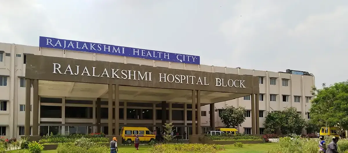 Daytime view of the Rajalakshmi Hospital Block, the teaching hospital of Annaii Medical College and Hospital, Sriperumbudur