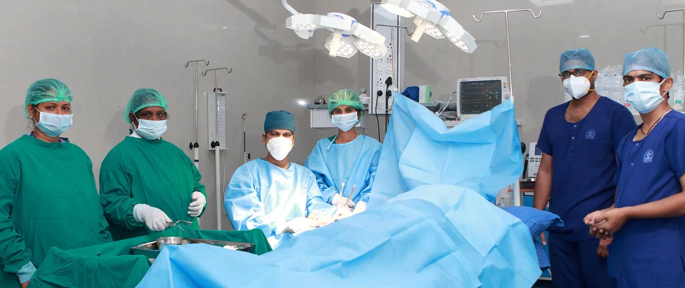 Surgical team in the operation theatre at Bhaarat Medical College & Hospital teaching hospital, Selaiyur, Chennai