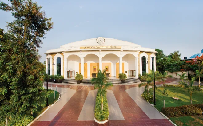 Domed colonnade pavilion building on the Chettinad Health City campus, Kelambakkam