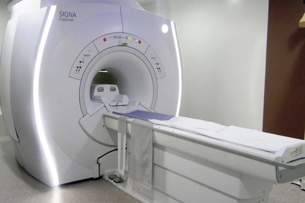 MRI scanner in the radiology department at GCS Hospital, GCS Medical College, Ahmedabad