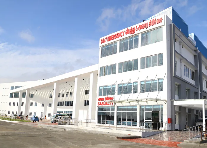 The 24x7 Emergency and Casualty block of the Panimalar teaching hospital at Poonamallee, Chennai