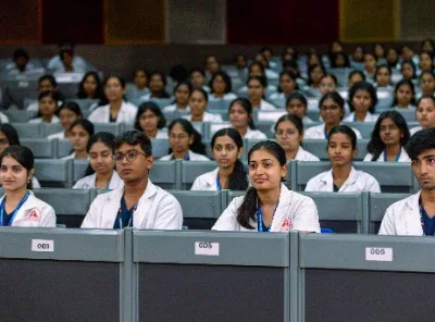 Tiered lecture theatre filled with MBBS students at Sri Ramachandra Medical College, Chennai