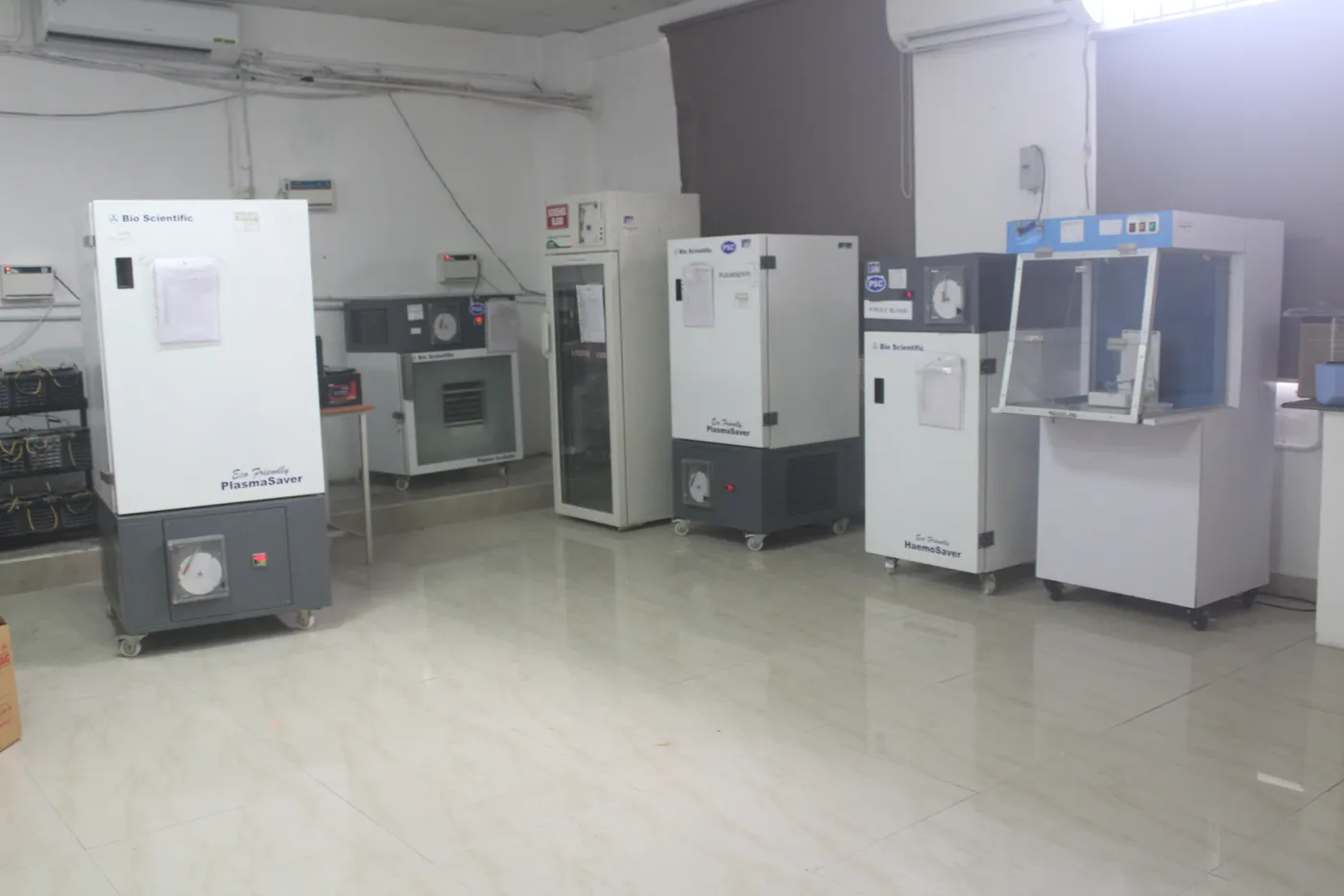 Blood-component storage room with plasma and component freezers at Tagore Medical College and Hospital