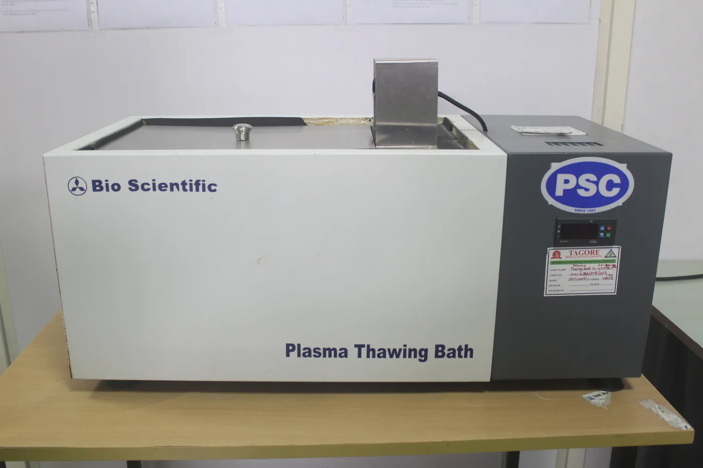 Plasma thawing bath equipment in the blood bank at Tagore Medical College and Hospital