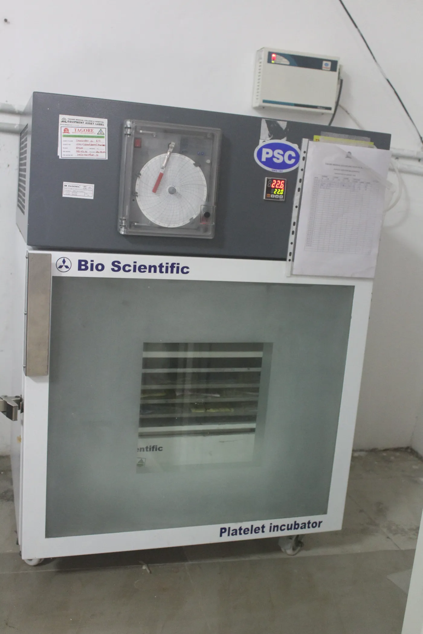 Platelet incubator unit in the blood bank at Tagore Medical College and Hospital