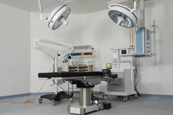 Modular operation theatre with twin dome lights and anaesthesia workstation at The Oxford Medical College Hospital, Yadavanahalli