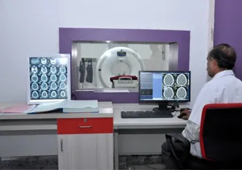 CT scanner console room in the radiology department of The Oxford Medical College Hospital